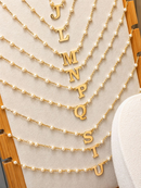 Colar Letra Inicial com Pérolas Banhado a Ouro 18K Personalizado Feminino Delicado Elegante
