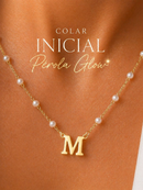 Colar Letra Inicial com Pérolas Banhado a Ouro 18K Personalizado Feminino Delicado Elegante